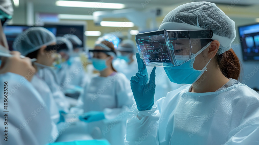 Medical professionals use advanced technology in a surgical setting during a procedure Medical professionals use advanced technology in a surgical setting during a procedure