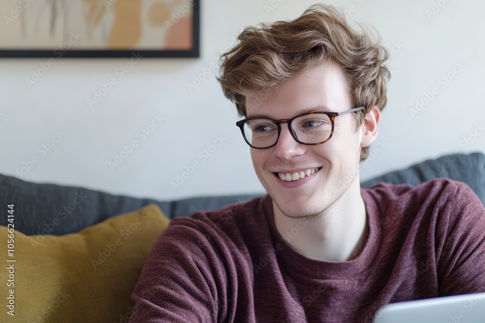 Cheerful Man with Glasses Smiling Brightly Cheerful Man with Glasses Smiling Brightly