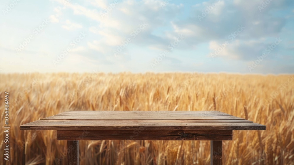 Desk above wheat field with space for display. Fall harvest background. Desk above wheat field with space for display. Fall harvest background.