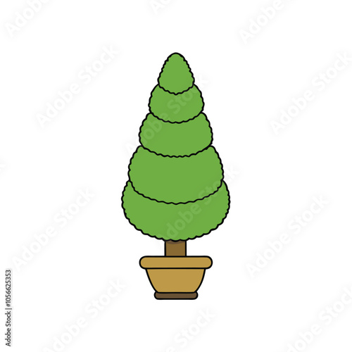 Minimalist topiary tree icon with a simple potted plant design, ideal for landscaping, garden themes, and eco branding. Perfect for eco-friendly and modern design projects.