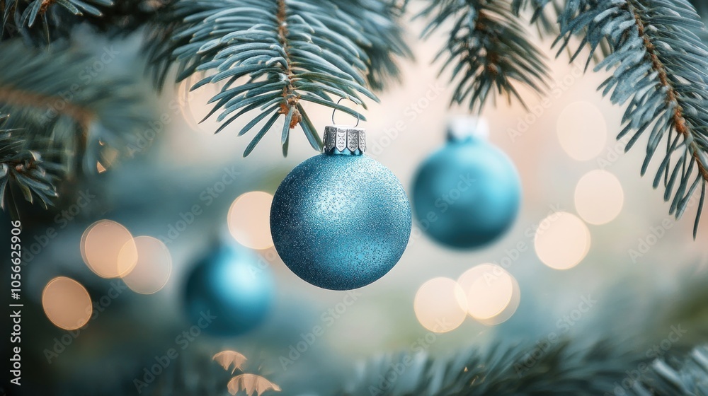 Obraz premium Elegant Icy Blue Christmas Ornament on Evergreen Branch