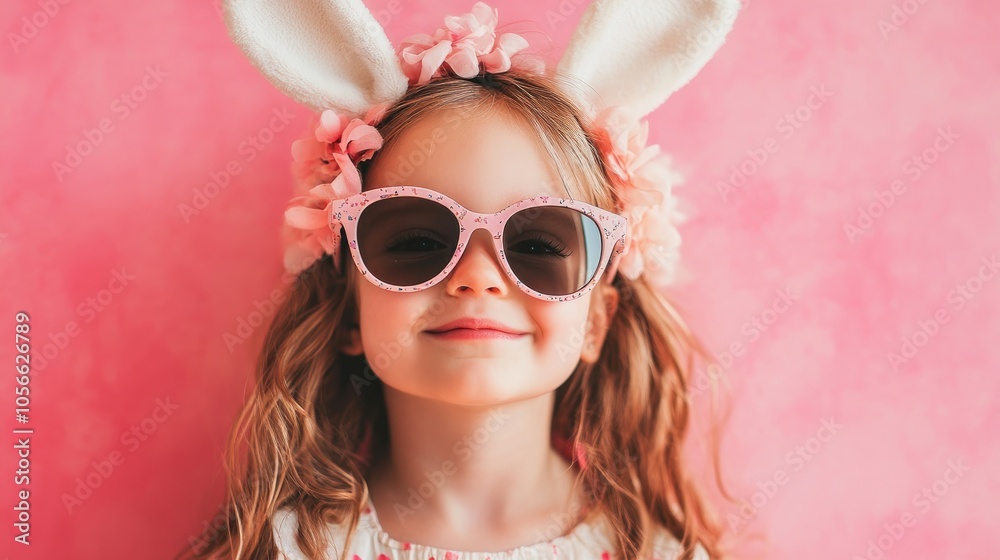 Studio portrait of a young girl wearing sunglasses and bunny ears for Easter celebrations Studio portrait of a young girl wearing sunglasses and bunny ears for Easter celebrations