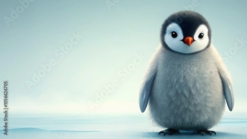 Adorable Baby Penguin on a Blue Background in a Winter Setting