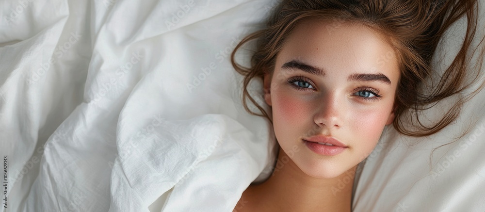 Portrait Of Young Beautiful Woman On White Sheet Portrait Of Young Beautiful Woman On White Sheet