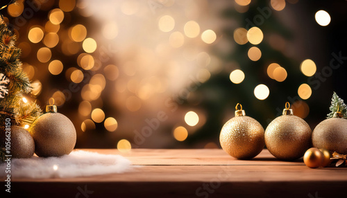 Christmas background featuring delicate ornaments with soft textures and subtle highlights, creating a peaceful holiday scene, with space for text.