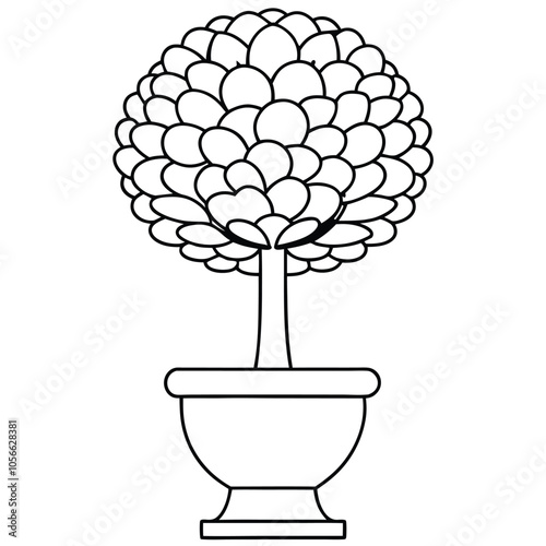 Minimalist topiary tree icon with a simple potted plant design, ideal for landscaping, garden themes, and eco branding. Perfect for eco-friendly and modern design projects.