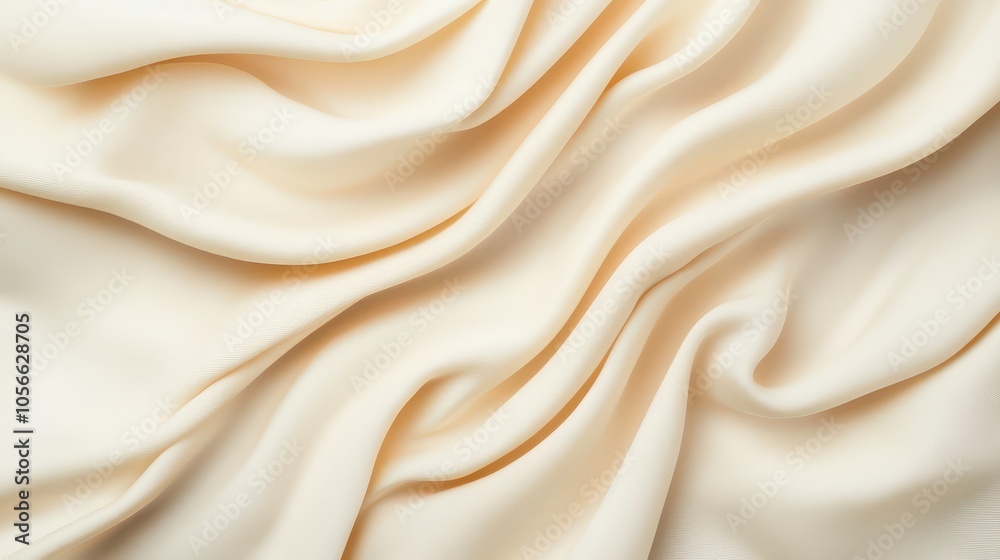 Elegant cream silk fabric with soft folds and smooth texture, perfect for backgrounds, fashion, or textile design.