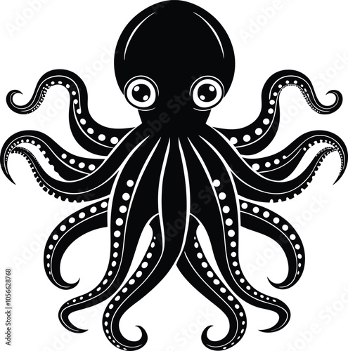 Octopus vector illustration black and white 