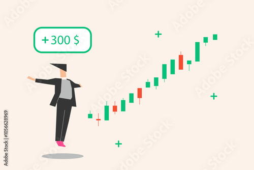 business person trading success growing growth market investment finance concept. business happy professional profit bullish graph stock market chart investor economy work vector.