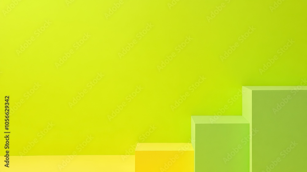 Vibrant green and yellow abstract background with geometric shapes creating depth. Vibrant green and yellow abstract background with geometric shapes creating depth.