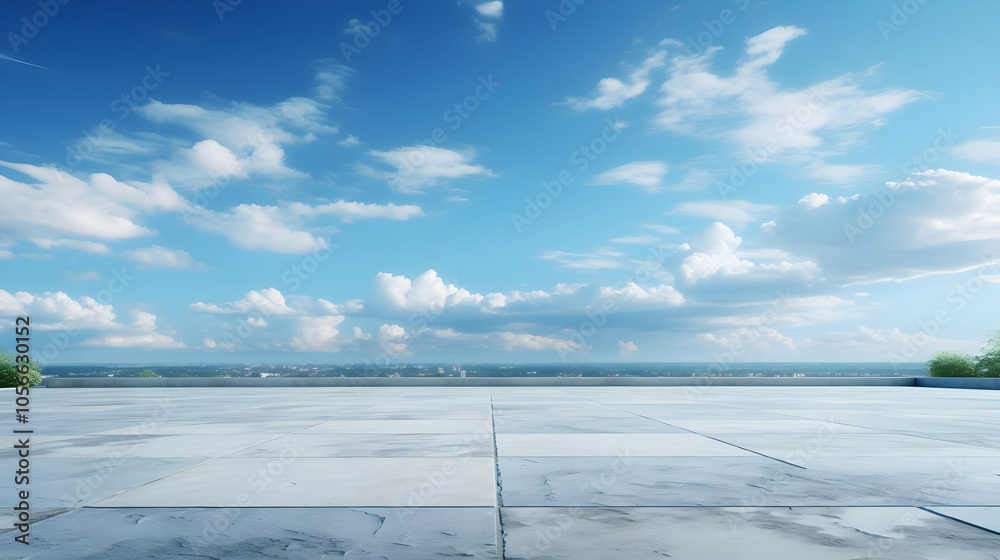 Rooftop View with Blue Sky and Clouds Background Illustration Rooftop View with Blue Sky and Clouds Background Illustration