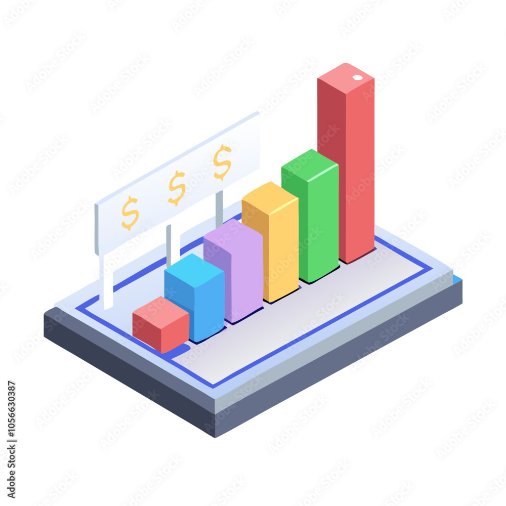 3D bar chart with multicolored bars and dollar signs
3D bar chart with multicolored bars and dollar signs