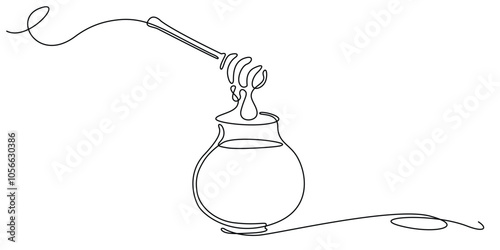 continuous line of glass jar of honey.one line drawing of honey in a glass jar.single line vector illustration of sweet liquid honey.isolated white background