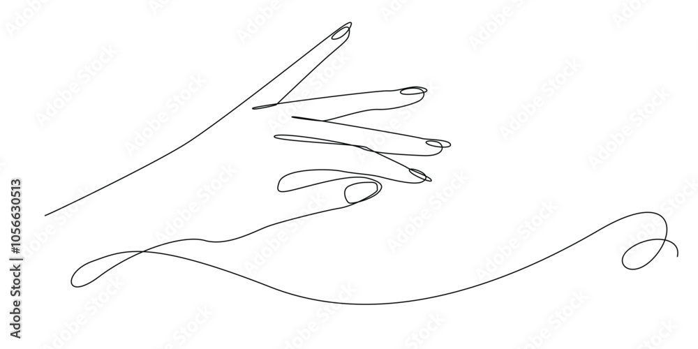 continuous line of woman's hand.one line drawing of woman's hand with tapered fingers.single line vector illustration.isolated white background continuous line of woman's hand.one line drawing of woman's hand with tapered fingers.single line vector illustration.isolated white background
