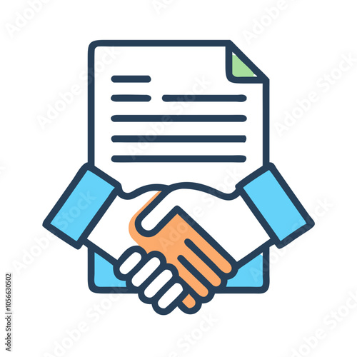 Handshake over document icon symbolizing contract agreement

