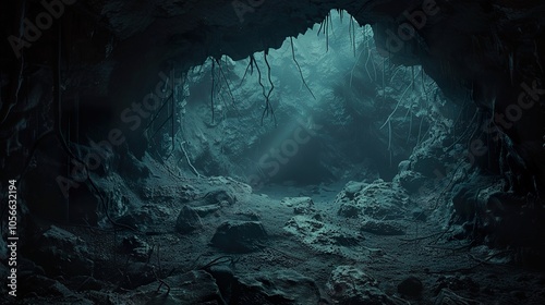 Mysterious Cave with Light Rays: A Dark and Enchanting Landscape