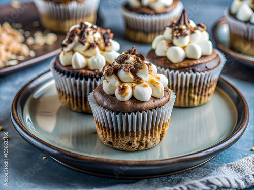 Delicious s' mores cheesecake cupcakes embracing graham crackers photo