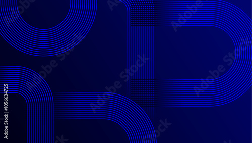 Abstract Blue Geometric Lines on Dark Background Design. Abstract background dynamic blue geometric lines forming circular and square patterns. Perfect for technology, innovation, and digital project