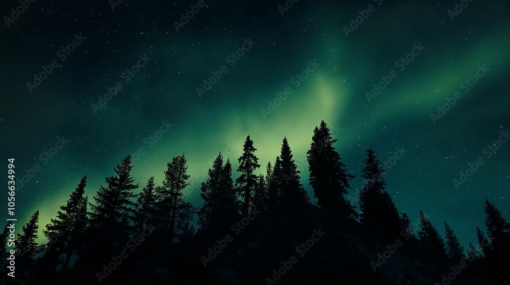 Timelapse Sequence of the Aurora Borealis Over a Forest, capturing the changing colors and patterns against a backdrop of silhouetted trees Timelapse Sequence of the Aurora Borealis Over a Forest, capturing the changing colors and patterns against a backdrop of silhouetted trees