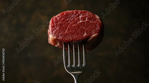 A fork embedded in a raw piece of meat representing a carnivore diet with an emphasis on zero carbs