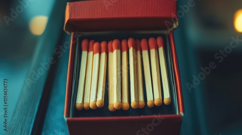 Opened box of matches displaying visible matchsticks photo