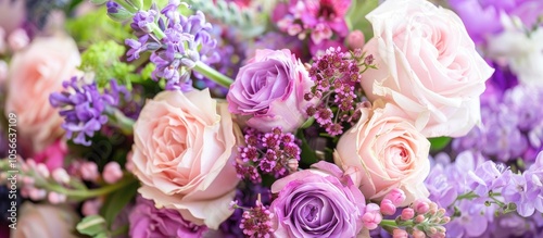 Bouquet Of Lilac Roses And Other Flowers