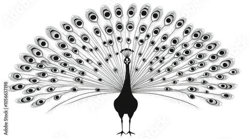 A realistic silhouette vector of a peacock, showcasing crisp, well-defined eyes and intricate detailing.