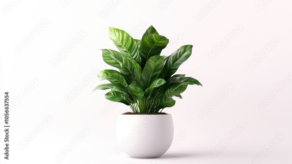Potted Plant Featuring Lush Green Foliage in a White Container Potted Plant Featuring Lush Green Foliage in a White Container