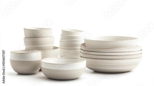 Isolated Ceramic Tableware Collection on a white backdrop