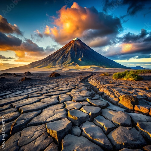 volcanic landscape in island photo