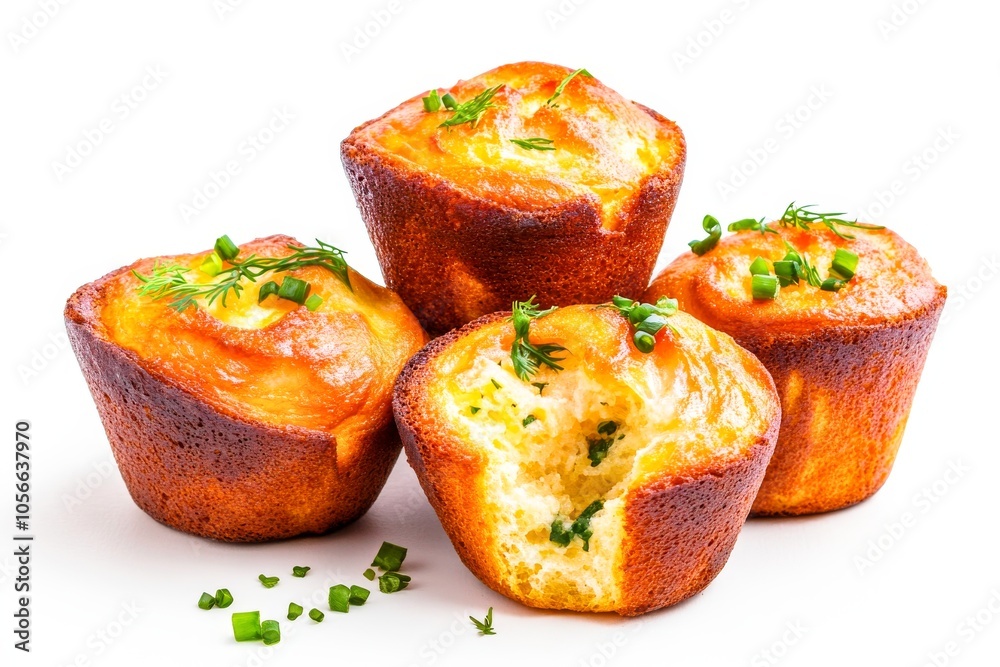Cuatro muffins de queso con hierbas frescas en la parte superior, presentados sobre un fondo blanco. La imagen destaca un aperitivo horneado y sabroso.
Cuatro muffins de queso con hierbas frescas en la parte superior, presentados sobre un fondo blanco. La imagen destaca un aperitivo horneado y sabroso.