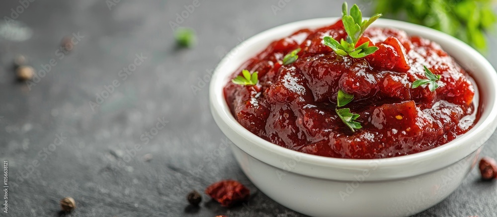 Traditional South African Fruit Chutney A Popular Condiment In A White Bowl With Copy Space