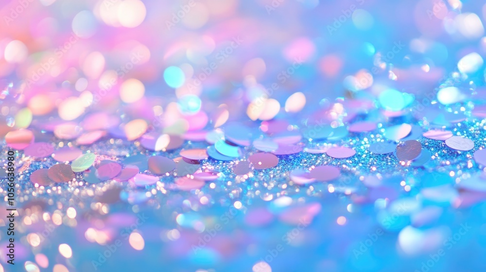 Pastel holographic confetti scattered on a blue surface A vibrant and festive background design Pastel holographic confetti scattered on a blue surface A vibrant and festive background design