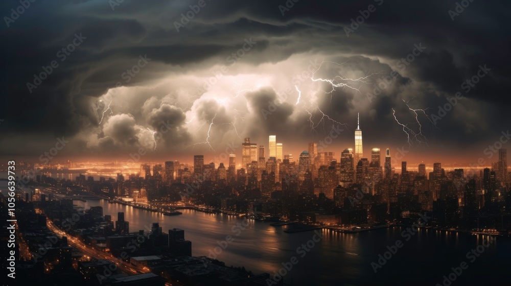 Lightning Storm Over Cityscape Lightning Storm Over Cityscape