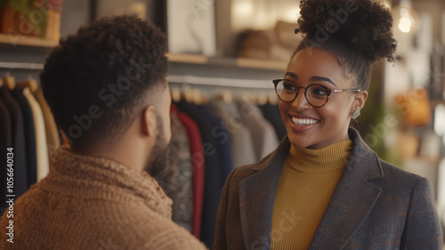 Woman Helping Customer Choose Product in Clothing Store