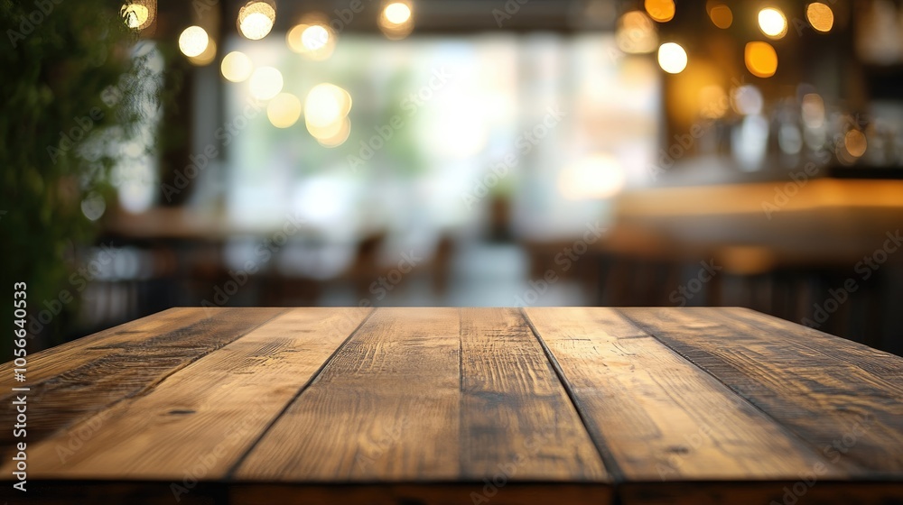 Empty wooden table in a cafe setting perfect for product displays with a blurred bokeh background that adds an abstract touch to a restaurant or coffee shop interior for celebrations and lifestyle Empty wooden table in a cafe setting perfect for product displays with a blurred bokeh background that adds an abstract touch to a restaurant or coffee shop interior for celebrations and lifestyle