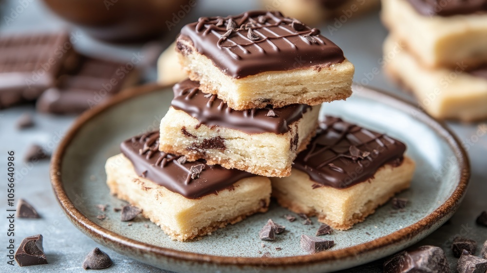 Baking shortbread cookies topped with chocolate for a delightful treat Baking shortbread cookies topped with chocolate for a delightful treat