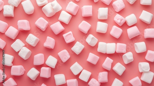 Top view of pink and white marshmallows Concept of a sweet treat