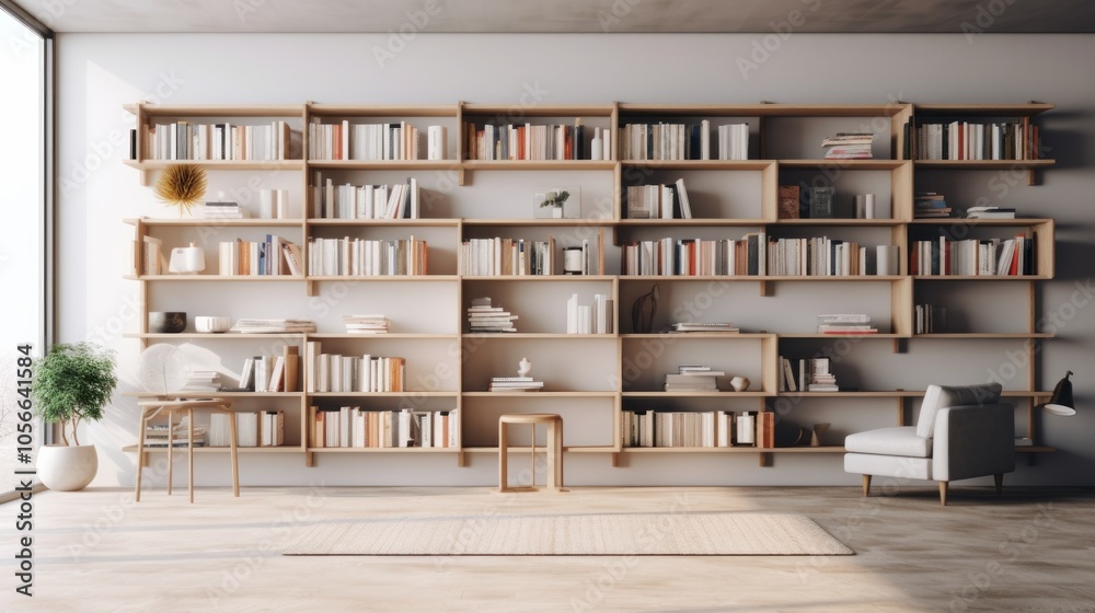Modern Minimalist Living Room with Bookshelf Modern Minimalist Living Room with Bookshelf