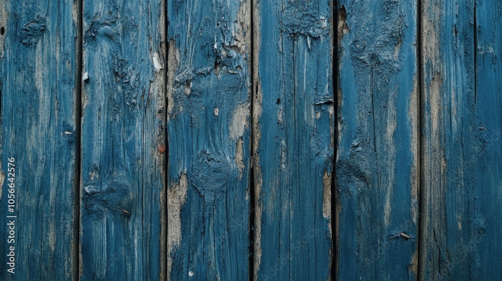 Fototapeta premium Weathered blue wooden texture featuring rough surfaces and cracks