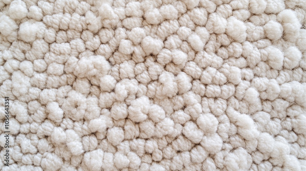 Modern white button loop carpet made from sheep s wool featuring a Scandinavian design texture captured from a top view perspective Modern white button loop carpet made from sheep s wool featuring a Scandinavian design texture captured from a top view perspective