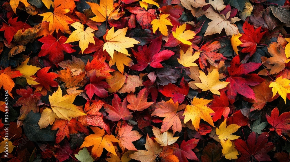 Vibrant autumn leaves in shades of red yellow orange and brown are spread across the ground forming a beautiful carpet of seasonal foliage Vibrant autumn leaves in shades of red yellow orange and brown are spread across the ground forming a beautiful carpet of seasonal foliage