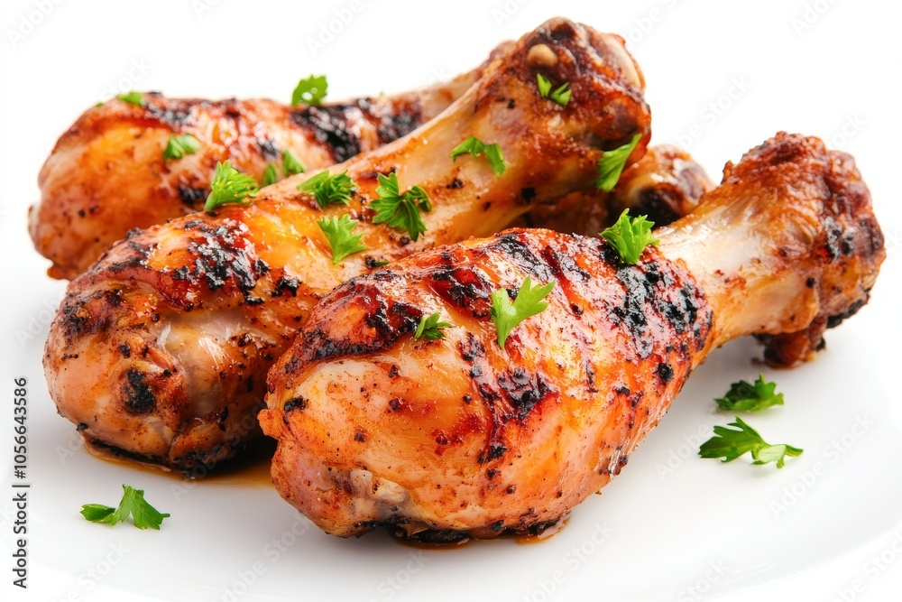 Muslos de pollo asado servidos en un plato blanco y decorados con perejil. Plato rústico y delicioso.
Muslos de pollo asado servidos en un plato blanco y decorados con perejil. Plato rústico y delicioso.