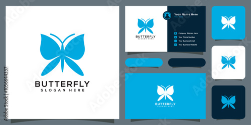 butterfly animal logo design vector and business card photo