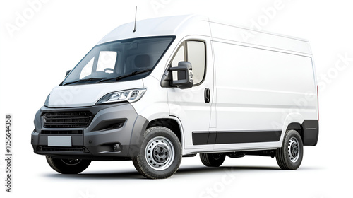 An editable delivery van mockup, presenting a realistic cargo transportation vehicle template isolated on a white background, suitable for branding and advertising design.