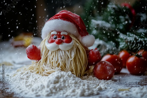 Close-Up of Santa Made from Spaghetti and Vegetables




 photo