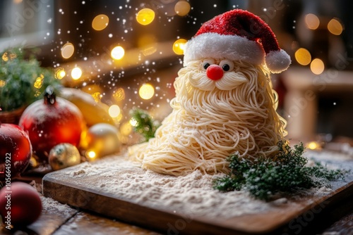 Close-Up of Santa Made from Spaghetti and Vegetables