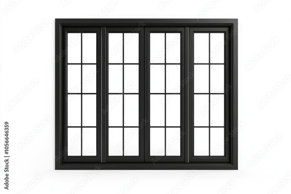 Black Window with Multiple Panes and White Background