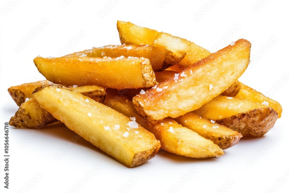 Trozos grandes de papas fritas con sal sobre un fondo blanco. La imagen resalta la textura crujiente y el sabor de las papas.
Trozos grandes de papas fritas con sal sobre un fondo blanco. La imagen resalta la textura crujiente y el sabor de las papas.