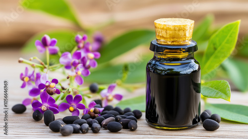 Black Seed Oil: A Natural Solution for Immune Function, Balanced Inflammation, and Overall Wellness Featuring Holographic Representation for Medical and Wellness Advertisements photo